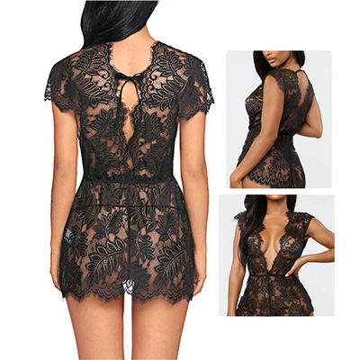 Sexy Cutout Jumpsuit Lace Transparent Black Lingerie Body Suit