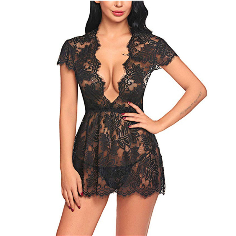 Sexy Cutout Jumpsuit Lace Transparent Black Lingerie Body Suit